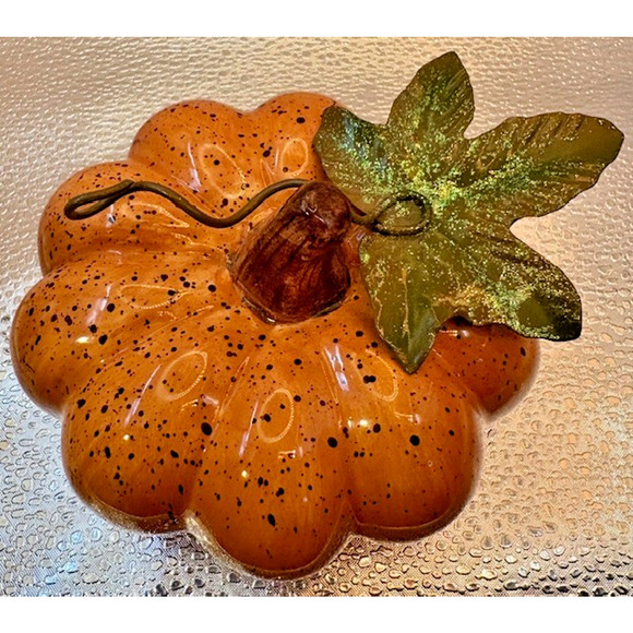 Pumpkin Centerpiece Thanksgiving Fall Decor Ceramic 4 inch x 3.5 inch - Picture 2 of 5